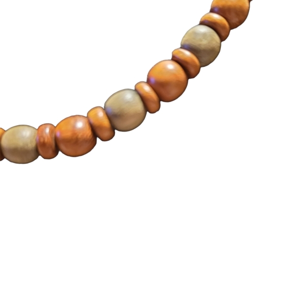 Vintage Simple Handmade Wooden Beaded Necklace L12 - Picture 2 of 3